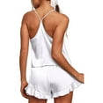 thumbnail image 3 of Caitzr Women's Sexy Silk Satin Pajamas Set V Neck Cami Top Ruffled Shorts Sets 2 Piece Pajamas PJs Sets, 3 of 4