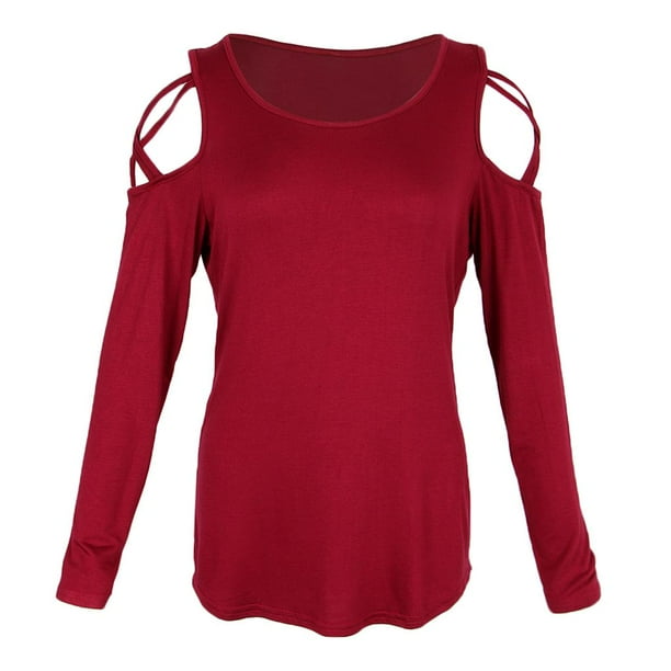 Blusa de otoño con mangas largas y hombros descubiertos para mujer S