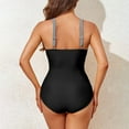 thumbnail image 3 of One-Piece Thong Swimsuit Women One Piece Swimsuit Women Tummy Bathing Suit Ruched V Neck Swimwear Padded Push up Shapewear Swimwear Vintage Striped Monokini Black L, 3 of 3