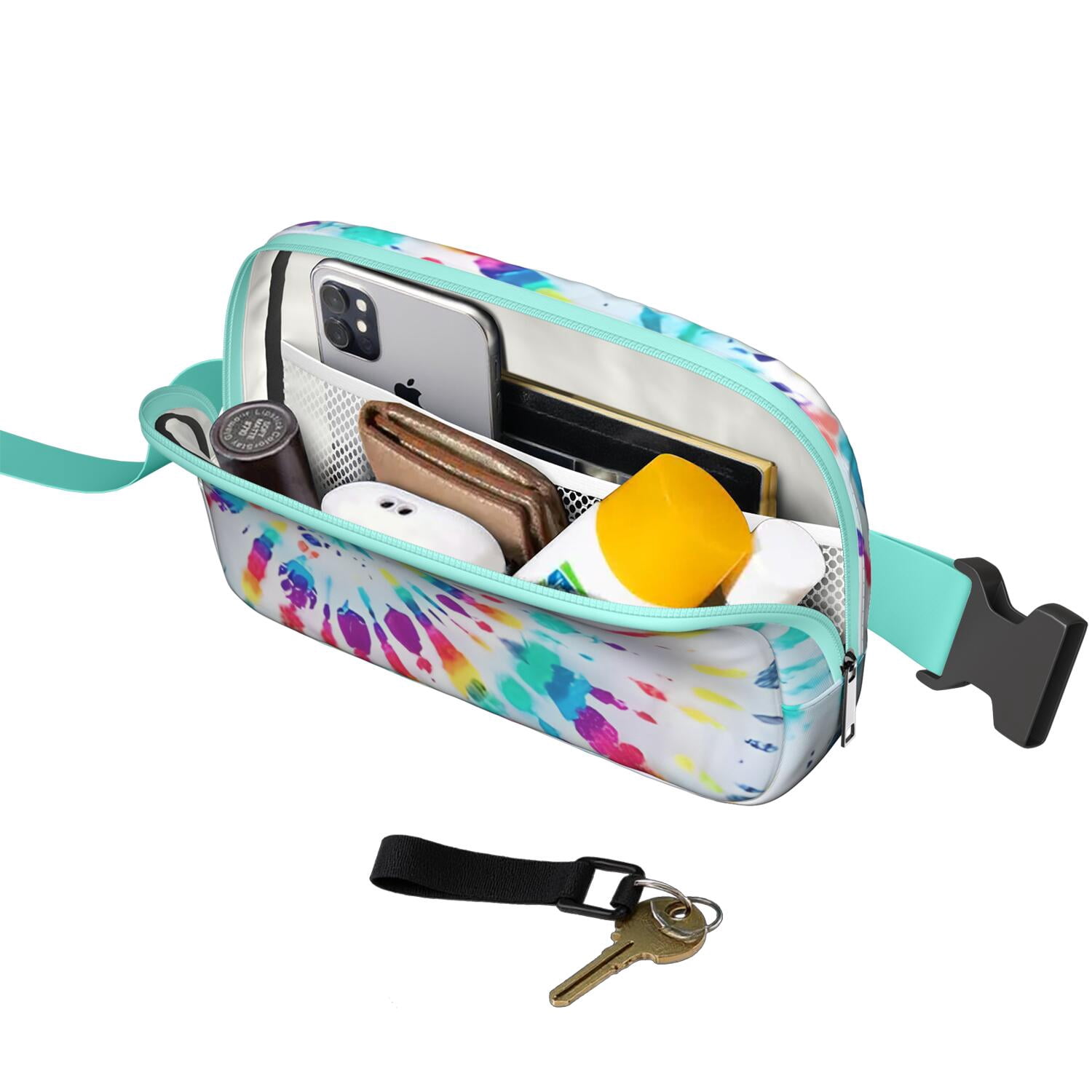 Vintage Tie Dye Belt Bag – Retro Hippie Style Fanny Pack with Rainbow Marble Print, Artistic Watercolor Vibe