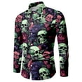 thumbnail image 5 of Halloween Shirts for Men Full Skeleton Floral Print Funny Button Down Lapel Long Sleeve Tops Fall Winter Outdoor Activities Mens Shirts Light Green XXL, 5 of 5
