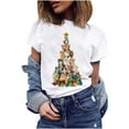 thumbnail image 4 of Camiseta informal con estampado de árbol de Navidad de manga corta y cuello redondo para mujer Pompotops  hfajkhk124513, 4 of 8