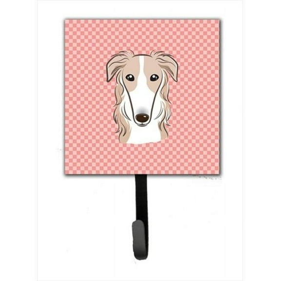 Checkerboard Pink Borzoi Leash Or Key Holder, 4.25 W x 7 H In.