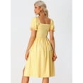 thumbnail image 2 of Unique Bargains Women's Gingham Short Sleeve Casual Plaid Smocked Dress XS Yellow, 2 of 5