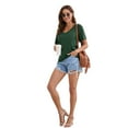 thumbnail image 3 of Smmer Short Rolled Sleeve Tops V Neck Casual Tops Solid T-Shirts for Women, 3 of 9
