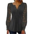thumbnail image 2 of Luxalzxs Tops for Women Trendy V-Neck Lace Patchwork Long Sleeve Pullover Tops Shirts Solid Color Hollowed Out Loose Blouses T-Shirts, 2 of 7