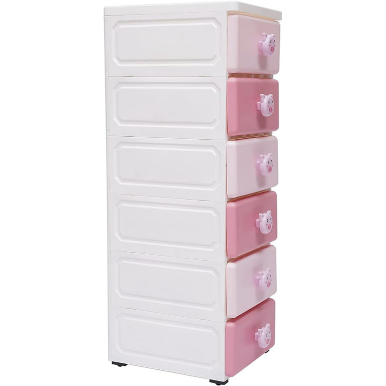 Fichiouy 6-Layer Storage Drawers Small Closet Organizer Shelf Plastic Storage for Children's Room Pink New, Size: 11.8
