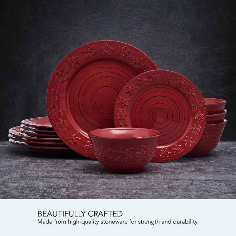 Pfaltzgraff Trellis Snowflakes 12 Piece Stoneware Dinnerware Set