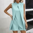 thumbnail image 2 of Wensltd Women Romper Solid Color Stand Collar Breathable Sleeveless Short Jumpsuit for Office Casual, 2 of 7