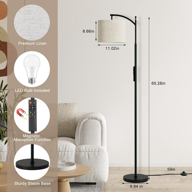 SIEPUNK Floor Lamps for Living Room with Remote, Pole Lamps with Beige  Linen Lamp Shade