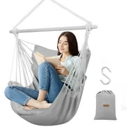Large Hammock Chair Swing, Relax Hanging Rope Swing Chair with Detachable Metal Support Bar & Two Seat Cushions, Cotton Hammock Chair Swing Seat for Yard Bedroom Patio Porch Indoor Outdoor