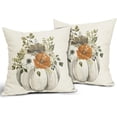 thumbnail image 2 of Fall Pillow Covers 18x18 Set of 2 Autumn Watercolor Pumpkin Flower Leaves Print Throw Pillows Thanksgiving Outdoor Decorative Case Linen Cushion Farmhouse Decor for Home Couch Sofa Bed, 2 of 6