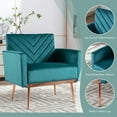 thumbnail image 3 of TTGIEET Modern Velvet Accent Chair Set of 2, Upholstered Tufted Armchair with Golden Metal Legs Single Sofa Reading Club Chair for Living Room Office (Blue), 3 of 7