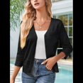 thumbnail image 4 of Women'S Cropped Cardigan 3/4 Sleeve Crochet Shrug Hollowed-Out Knit Sweater Tops Black XXL, 4 of 7