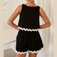 thumbnail image 4 of JIAYUE Women's 2 Piece Outfit Sets Beach Vacation Casual Crop Sleeveless Boat Neck Tank Top And High Waist Shorts Scalloped Hem Color Block Trendy Clothing Set, 4 of 6