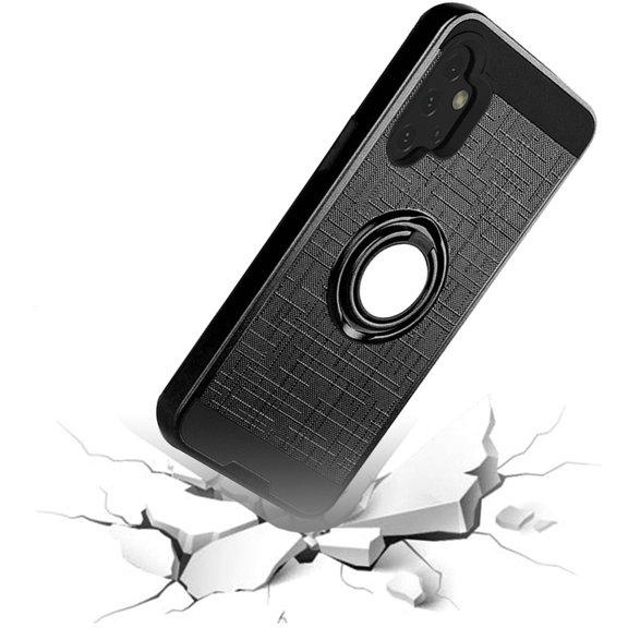 For Apple iPhone 13 Pro (6.1") Hybrid Ring Stand Brushed with 360 Rotating Ring Magnetic Bracket Dual Layer Armor Texture Rugged Cover ,Xpm Phone Case [Black]