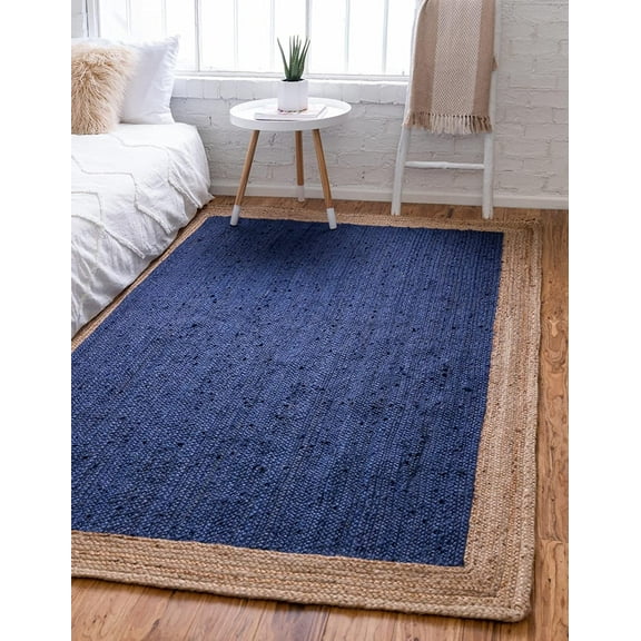 DecorAvenue Hand Woven Braided Farmhouse Jute Area Rug Navy Blue Color 2 ft x 3 ft