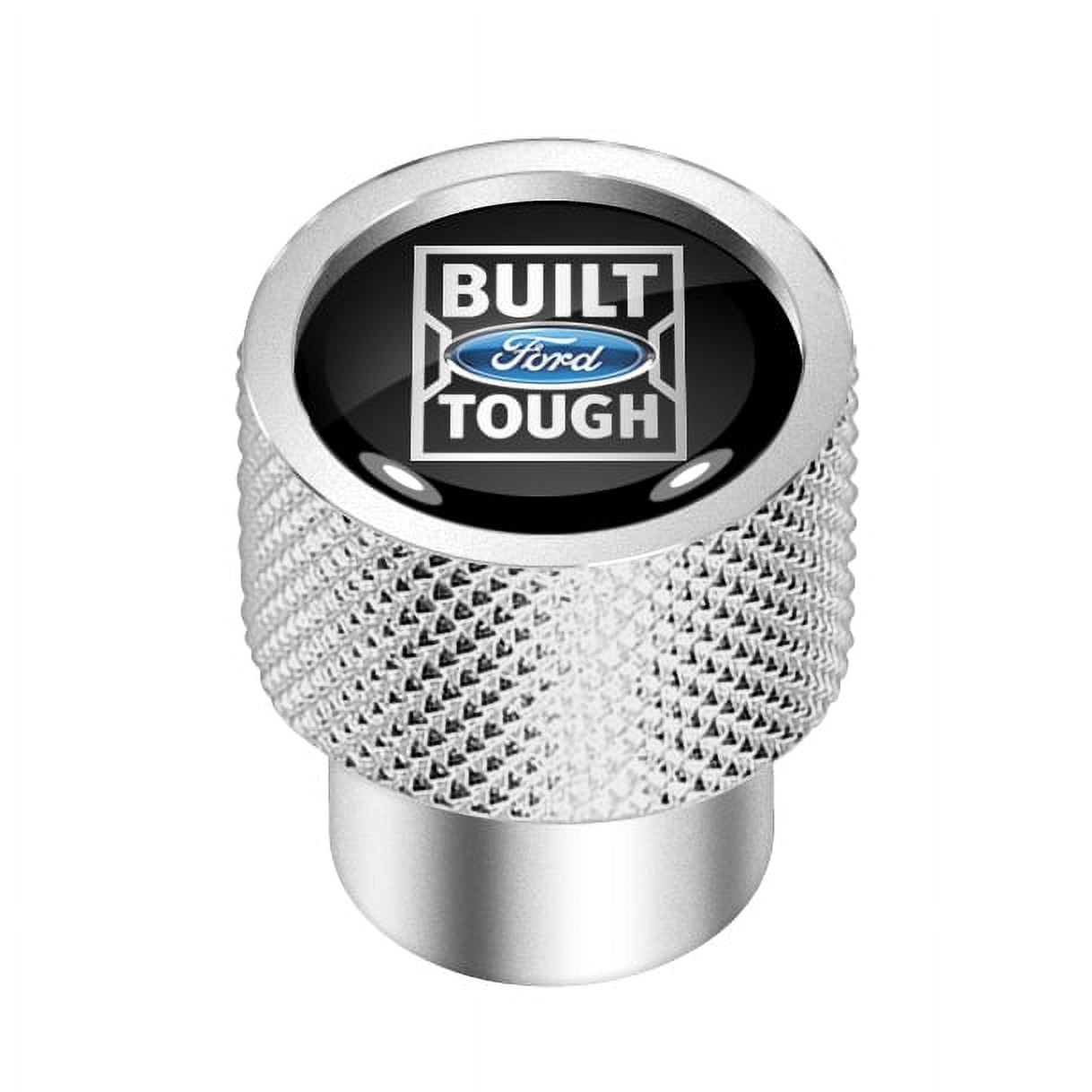 Ford Built-Ford-Tough in Black on Silver Chrome Aluminum Tire Valve Stem Caps