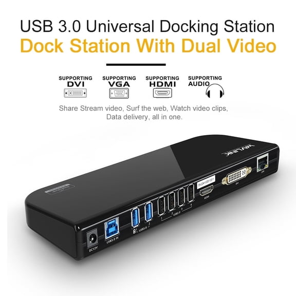WAVLINK USB 3.0 and USB C Universal Laptop Docking Station Dual Monitor with HDMI & DVI/VGA with Gigabit Ethernet, 6 USB Ports, Audio for Laptop, Ultrabook and PCs, Compatible with MacBook Neo