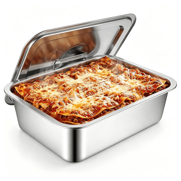 ACDANC 9X13 Deep Stainless Steel Lasagna Pan with Lid,7.6 Qt Oven-Safe Steel Pan for Casseroles,Roasting,And Batch Cooking,Durable Stainless Steel Baking Pan