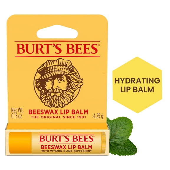 Burt's Bees 100% Natural Origin Moisturizing Beeswax Lip Balm, Peppermint, 1-Pack, 0.15 oz