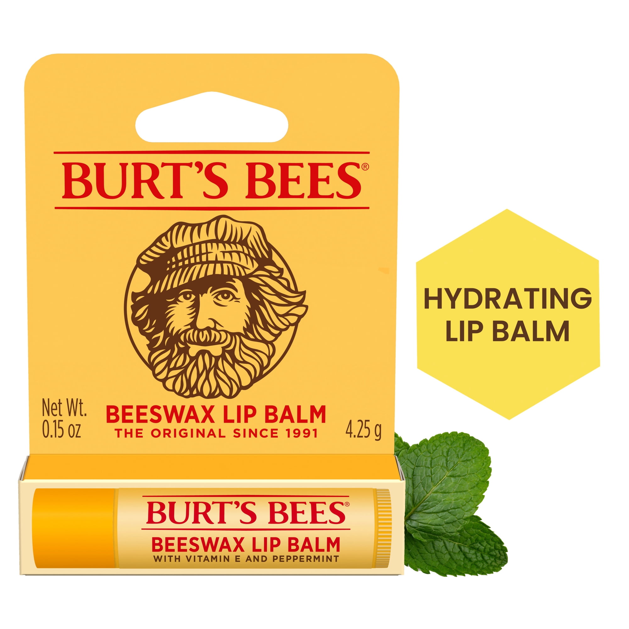 Burt's Bees 100% Natural Origin Moisturizing Beeswax Lip Balm, Peppermint, 1-Pack, 0.15 oz