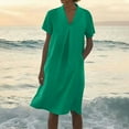 thumbnail image 3 of Xuniizn Robe Chemise pour Femmes Grande Taille, Robe Midi Unie Décontractée Ample à Manches Courtes avec Poches et Col à Revers, P-3TG, 3 of 6