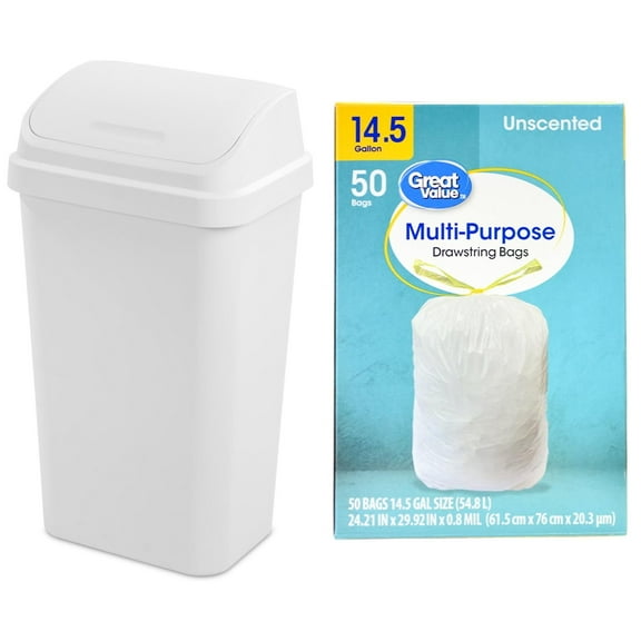 Sterilite Kitchen Trash Can, 13 Gallon Plastic Garbage Bin with Swing Top Lid with Trash Bag