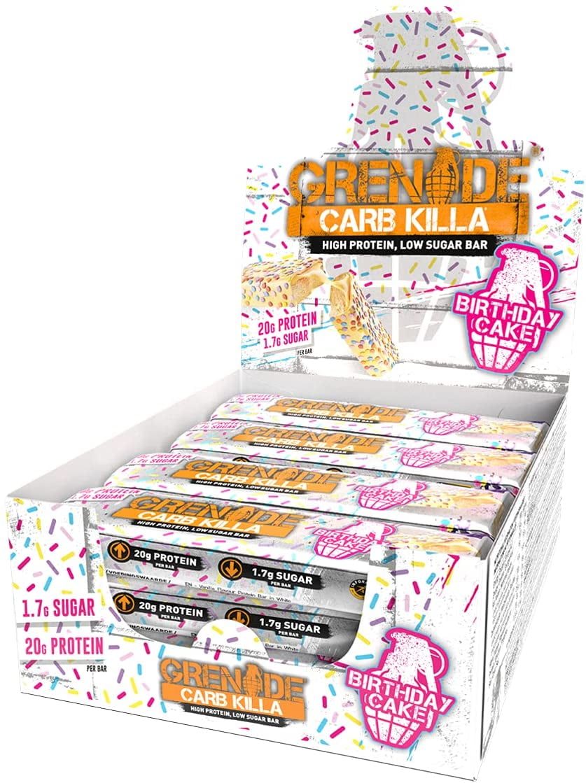 Nutrition Empire Health Shop - GRENADE | BIRTHDAY CAKE IS BACK 👋 BUY A BOX  OF 12 BARS FOR €26.40 🎂 FLAVOURS CAN BE MIXED 🎉 ONLINE:  https://nutritionempire.net/en/product/grenade-carb-killa-birthday-cake-protein-bar-60g  👈 #grenade #grenadecarbkilla ...
