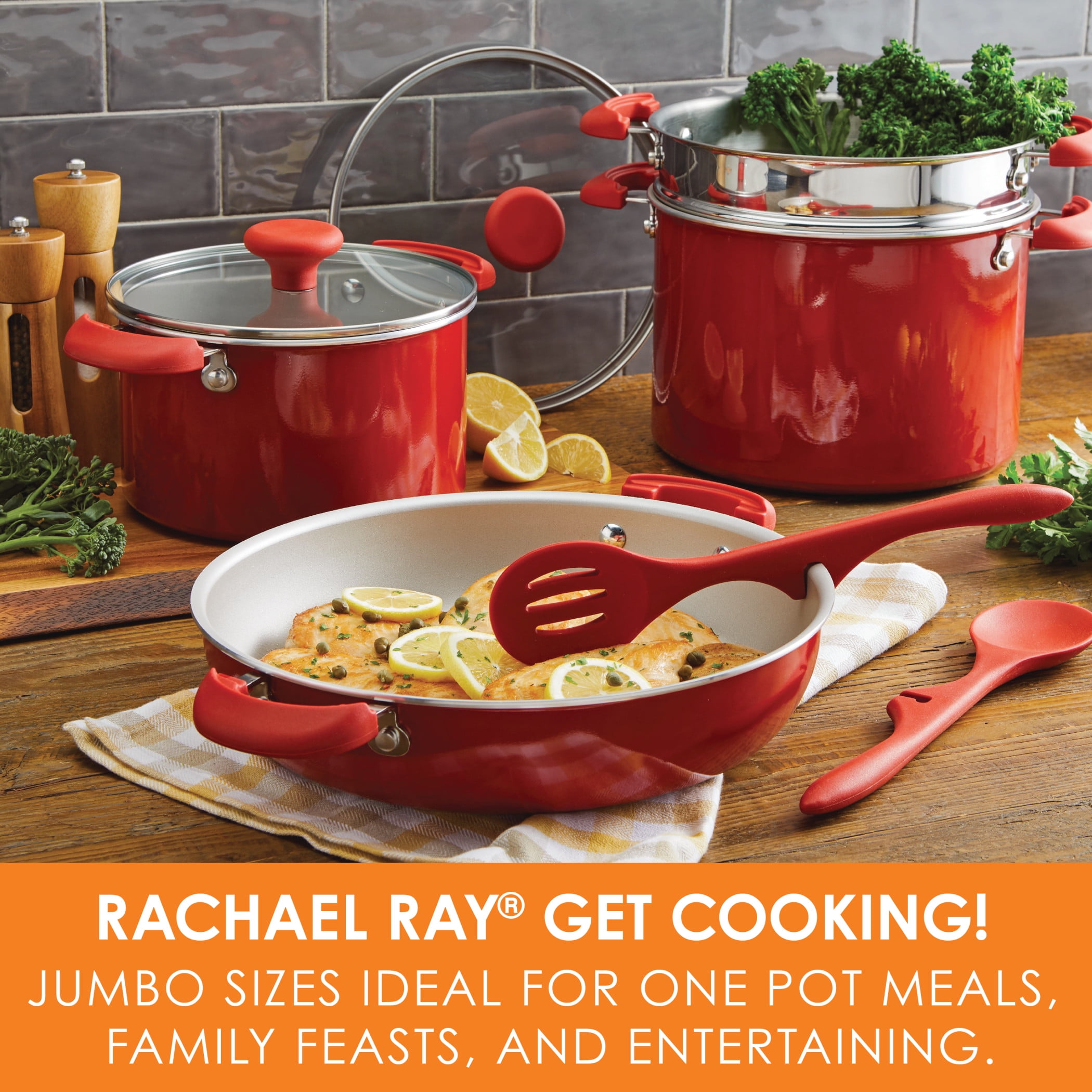 Rachael Ray Create Delicious Stackable 8-Piece Aluminum Nonstick Cookware  Set in Red Shimmer 12166 - The Home Depot