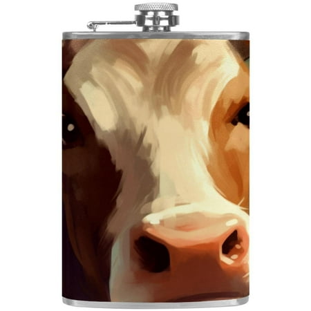 

josid Cow Pattern 3.6x6in Stainless Steel Small Flask Leak-Proof Stainless Steel Construction Wrapped in Premium Two-Layer Leather Nano-Printed Design 227ml Capacity