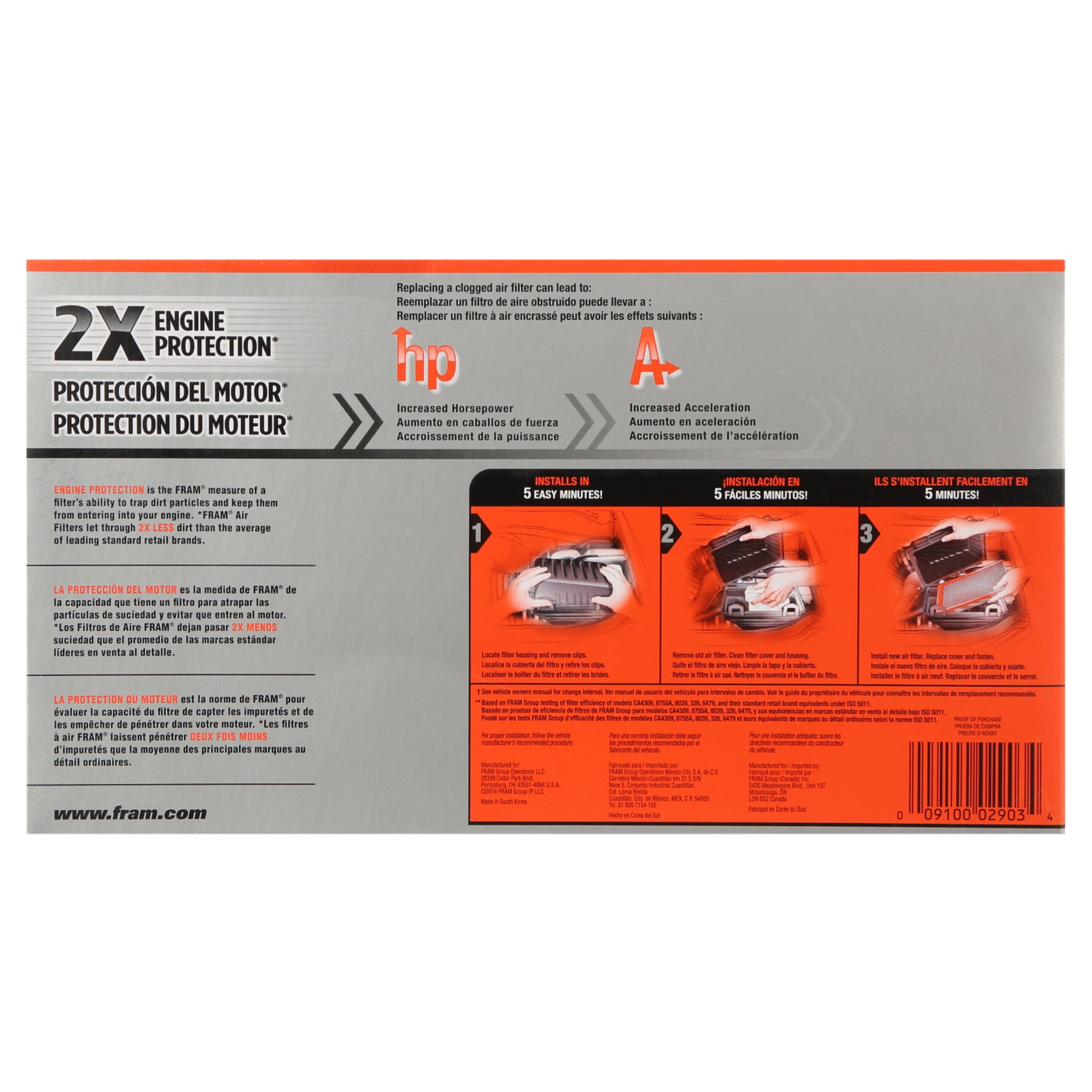 FRAM Extra Guard Air Filter, CA9277 for Select Kia Vehicles Fits select: 2001-2005 KIA RIO