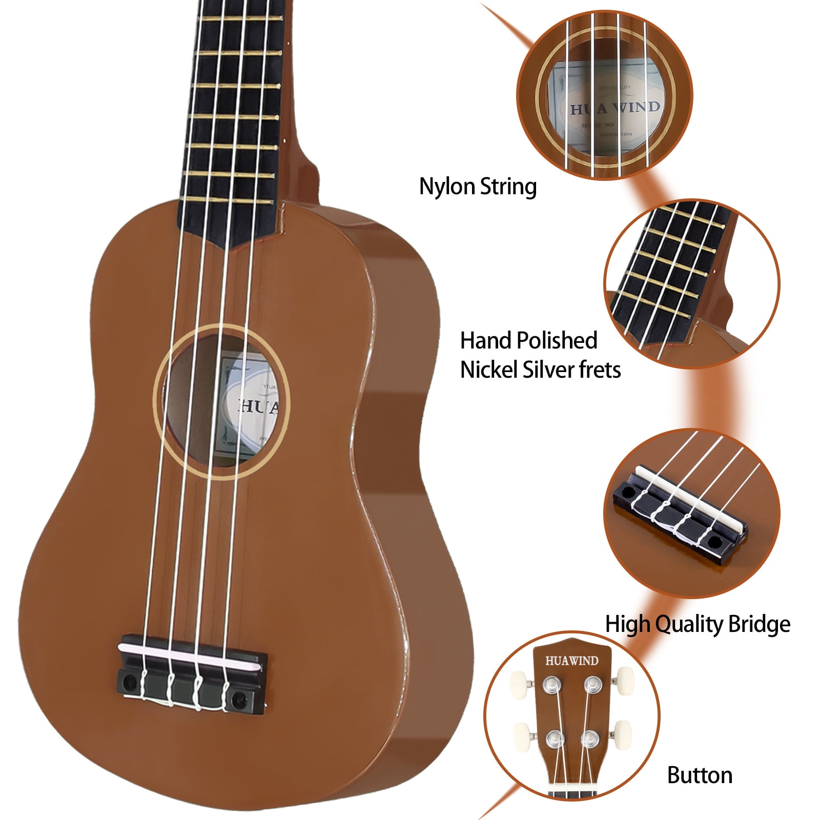 HUAWIND Ukulele, 21 inch Soprano Ukulele For Kid Beginners, Hawaii Ukelele Four String Wood Uke
