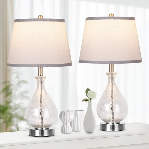 Holaki Glass Table Lamp for Living Room Bedroom Set of 2, 22.5" LED Light with Touch Control, White 3 Way Dimmable Modern Bedside Lamps for Home Decor with White Fabric Shade