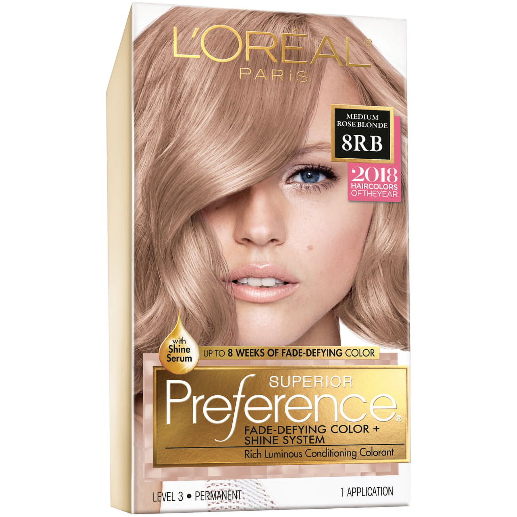L'Oreal Paris Superior Preference Fade-Defying Shine Permanent Hair Color, 8RB Medium Rose Blonde, 1 Kit