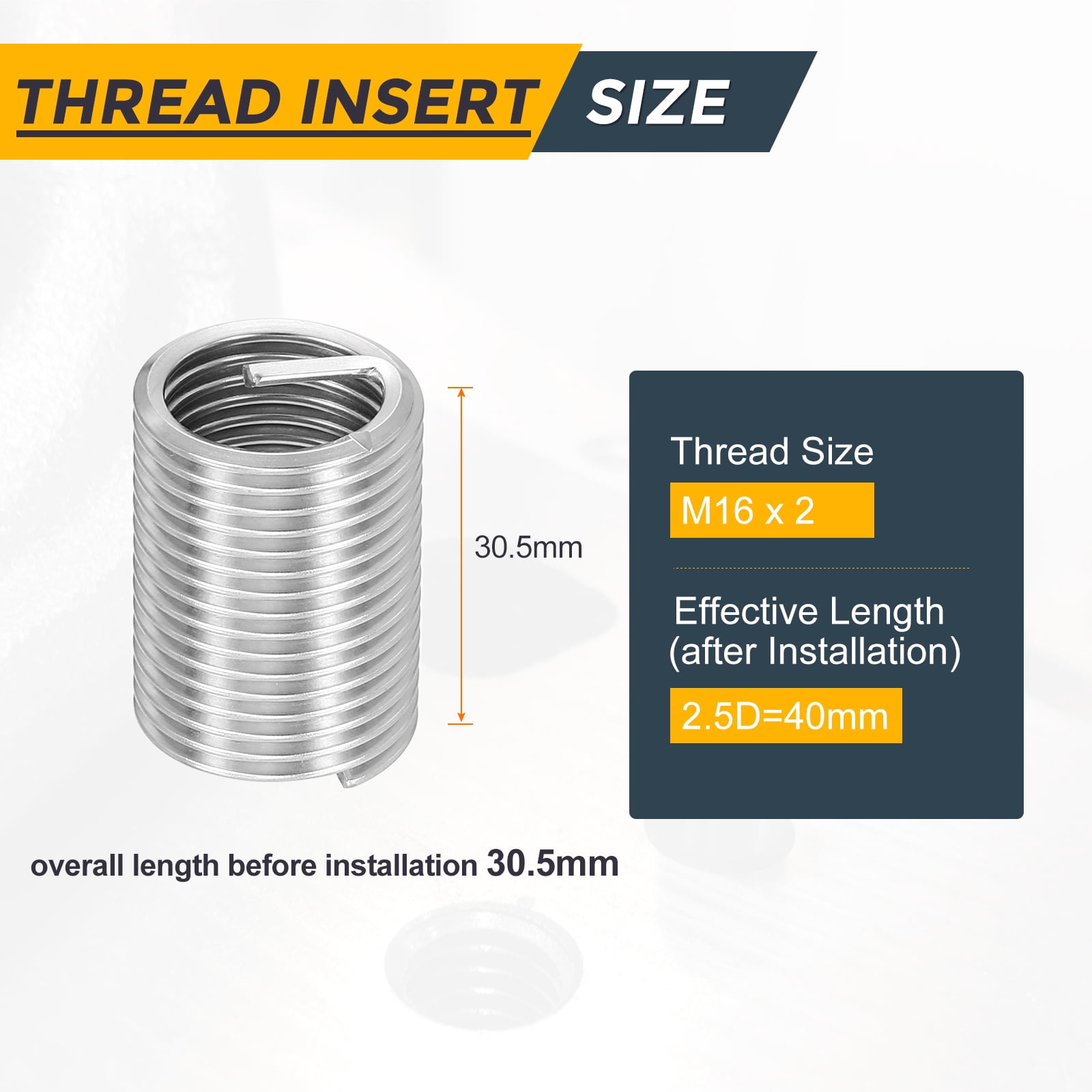 Uxcell 20pcs Wire Thread Inserts M16 x 2 x 2.5D Metric Helical Threaded Sleeve