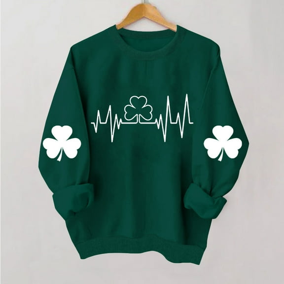 Herrnalise Women's St. Patrick's Day Clover Printed Tops Irish Shamrock Sweatshirt Long Sleeve Slouchy Pullover Tops Gear up for greatness for less
