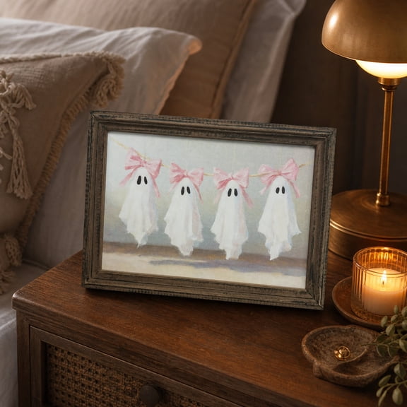 Framed Three Cute Ghosts Poster Canvas Print Art Vintage Rustic Wall Art Painting Pictures Wall Decor, Whimsical Home Decor for Living Room Bedroom Apartment Halloween Decoration