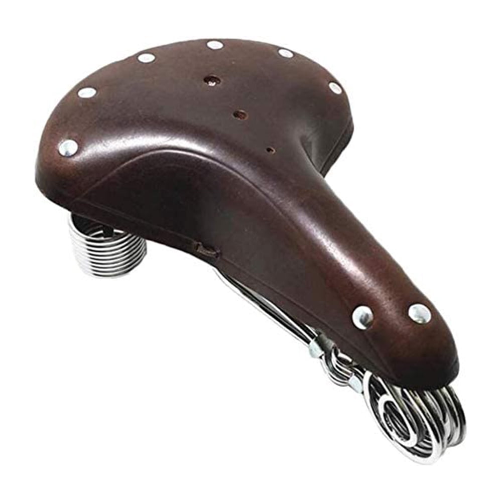UNISTRENGH Vintage Fahrradsattel – Braunes Leder, 3 Federn, Nieten, Mit Klemme