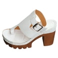 thumbnail image 6 of Pandaie Womens Chunky High Heeled Sandals Ankle Strap Slingback Dress Summer Pumps Toe Ring Leather Platform Slip on Work Shoes (White,7), 6 of 7