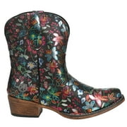 Roper Womens Ingrid Floral Metallic Snip Toe Cowboy  Ankle Boots