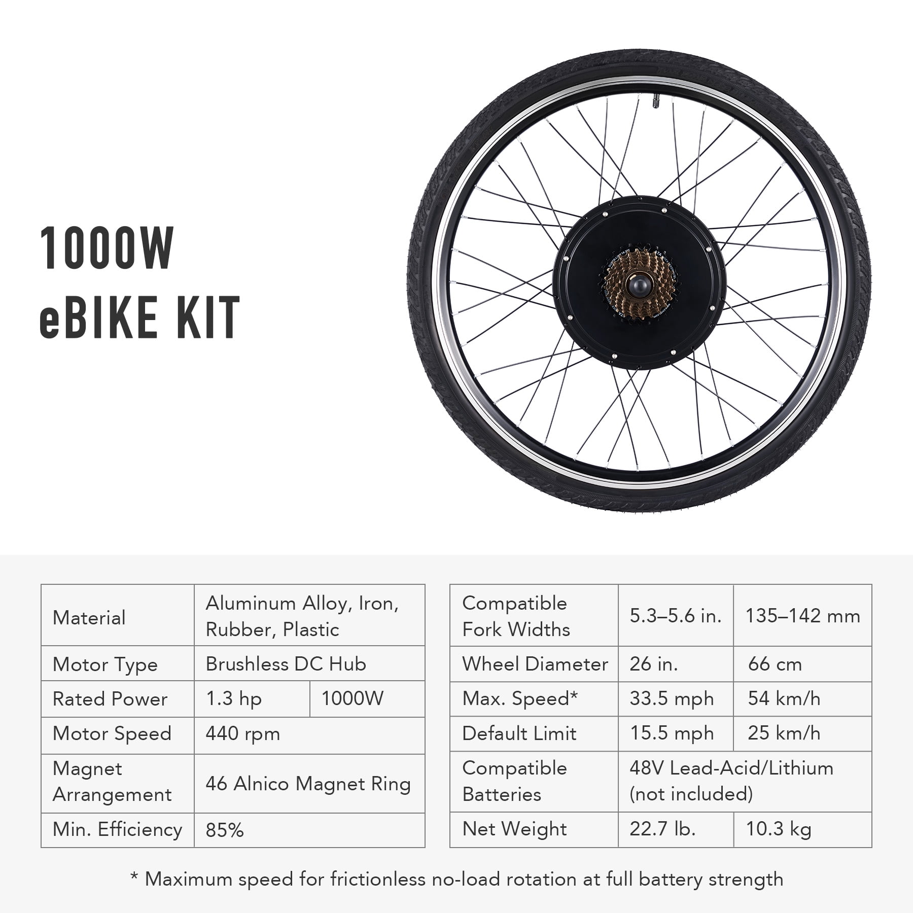 Viribus Electric Bike Conversion Kit 26" Rear Wheel 1000W Hub Motor LCD eBike DIY Set