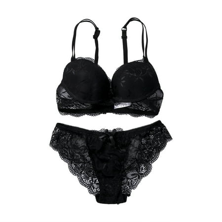 

Puloru Women 2 Pieces Lingerie Set Sexy Lace Floral Push Up Bra and Panties