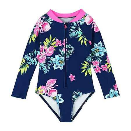 

ZRBYWB Baby Toddler Girls Swimsuit Rash Guard Long Sleeve One Piece Zipper Bathing Suits Upf 50+ Sun Protections Cute Swimwear