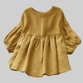 thumbnail image 2 of felwors Women's Peplum Tops 3/4 Lantern Sleeve Crewneck Loose Babydoll Shirt Blouse Yellow, L, 2 of 4