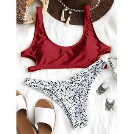 

Cathalem American Swimsuit Women Push up Print Bikini Beachwear Women Swimsuit Swimwear Dot Padded Set Sports Bra And Shorts Underwear Red Small