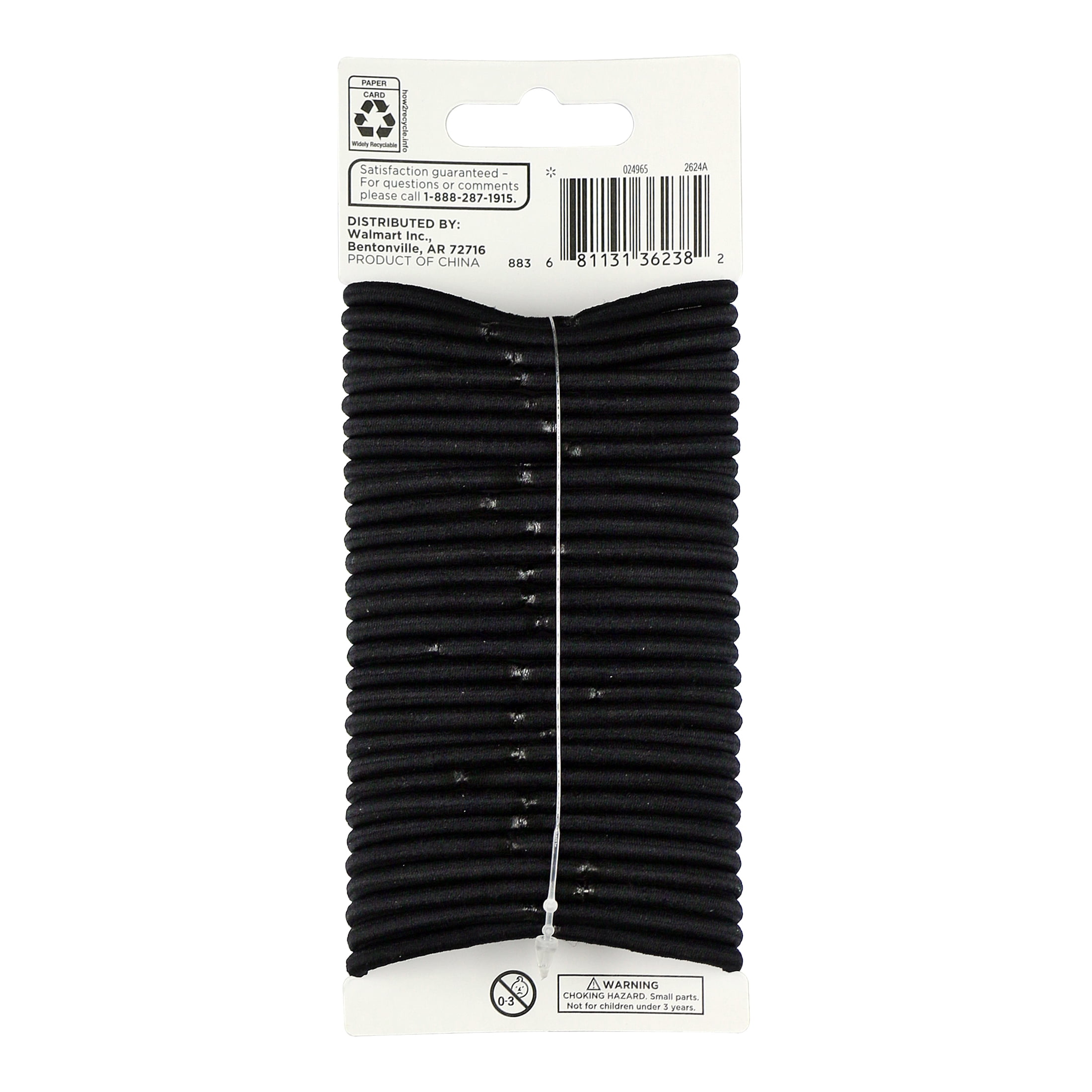 Equate Non-Metal Elastic Hair Ties Black 30 Count Strong