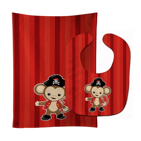 - Pirate Monkey Red #2 Baby Bib & Burp Cloth