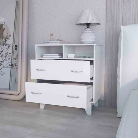 Nmkwnr 2 Drawer Dresser with Open Shelf, White