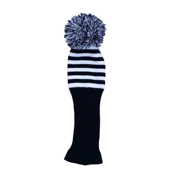 Conjunto de cubierta de calcetines de pompón para golf de rayas blancas de punto azul Cola Funda de golf Pom Pom